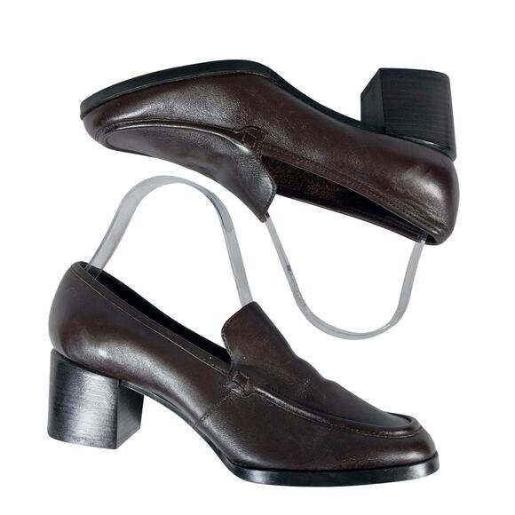 CANDID STATEMENTS! ESPRESSO BROWN GENUINE LEATHER CHUNKY HEEL LOAFERS! SZ 7.5M - Picture 7 of 10